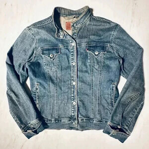 Vintage Women's Levi’s Collarless Jean Jacket - Snap Buttons - Denim Large L